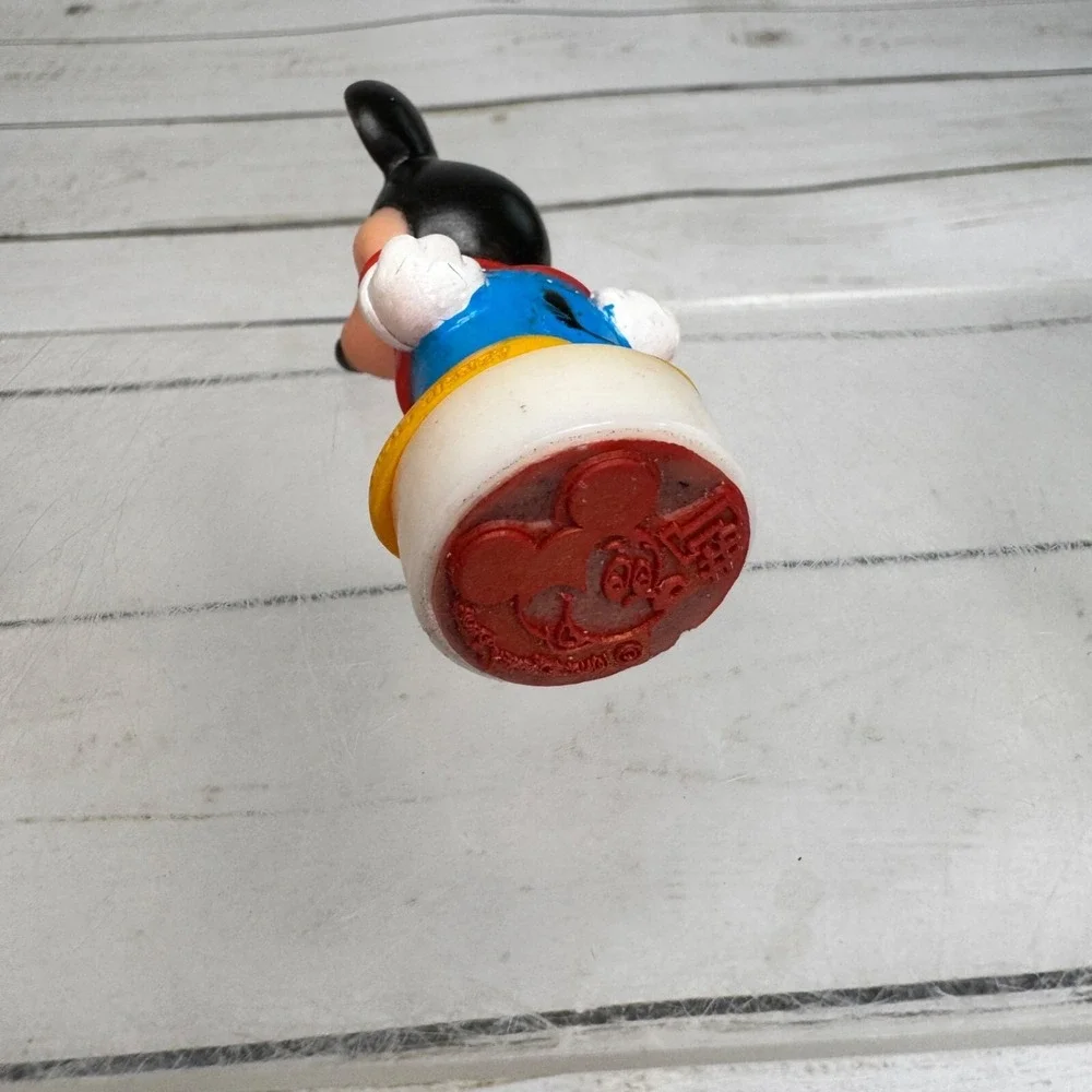 Vtg Disney Mickey Mouse Stamper figure Rubber Toy Red Shirt #1 Base Hong Kong
